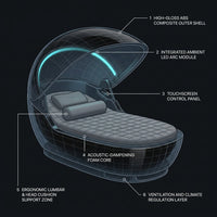 Luxury Sleep Pod Designed for Deep Recovery, Enclosed Capsule, Ambient Lighting, Touchscreen Control — How It Works